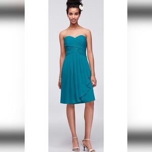 David's Bridal Blue Chiffon Strapless Ruched Bridesmaid Formal Dress Size 10